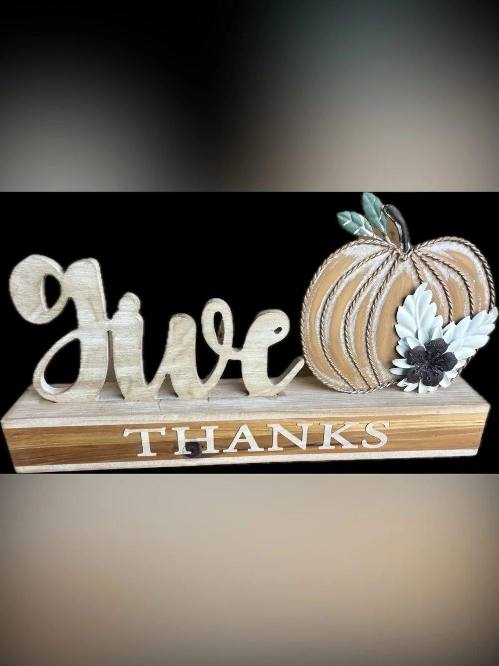 Give Thanks Wooden Fall Sign with Pumpkin